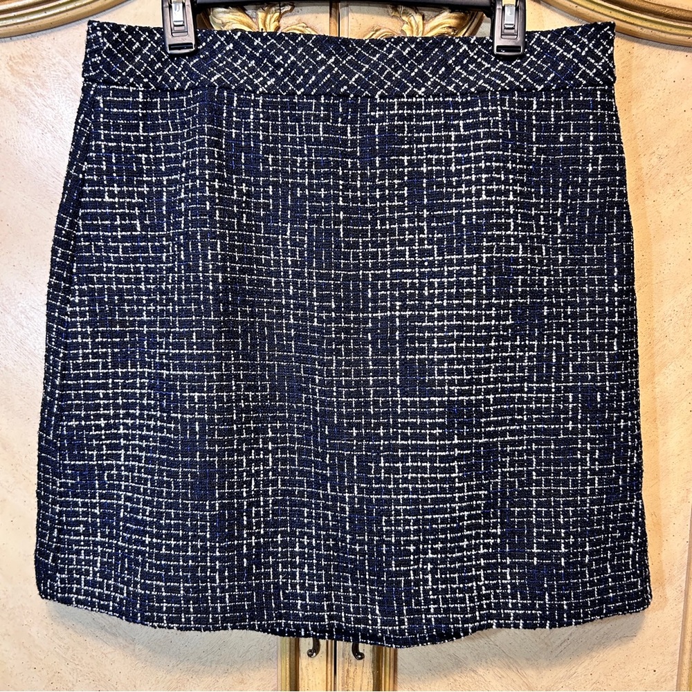 J Crew Black & White Blue Tweed A Line Skirt NEW NWT